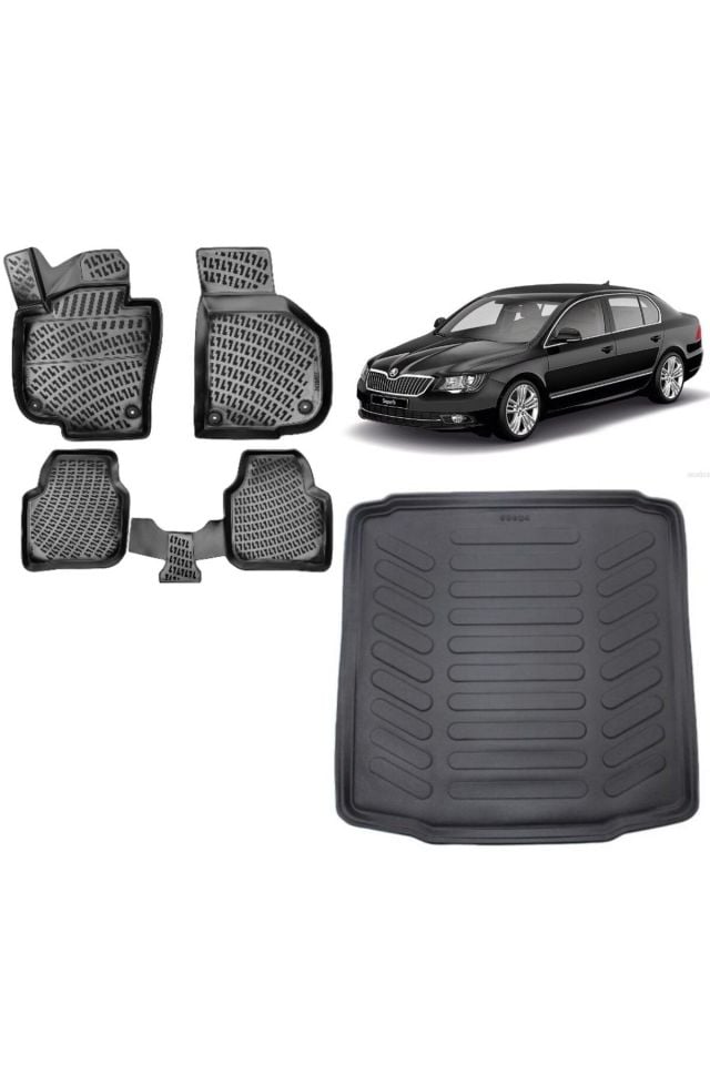 Skoda SuperB 2008 Model 3D Bagaj Havuzu+3D Havuzlu Araca Özel Paspas Takımı
