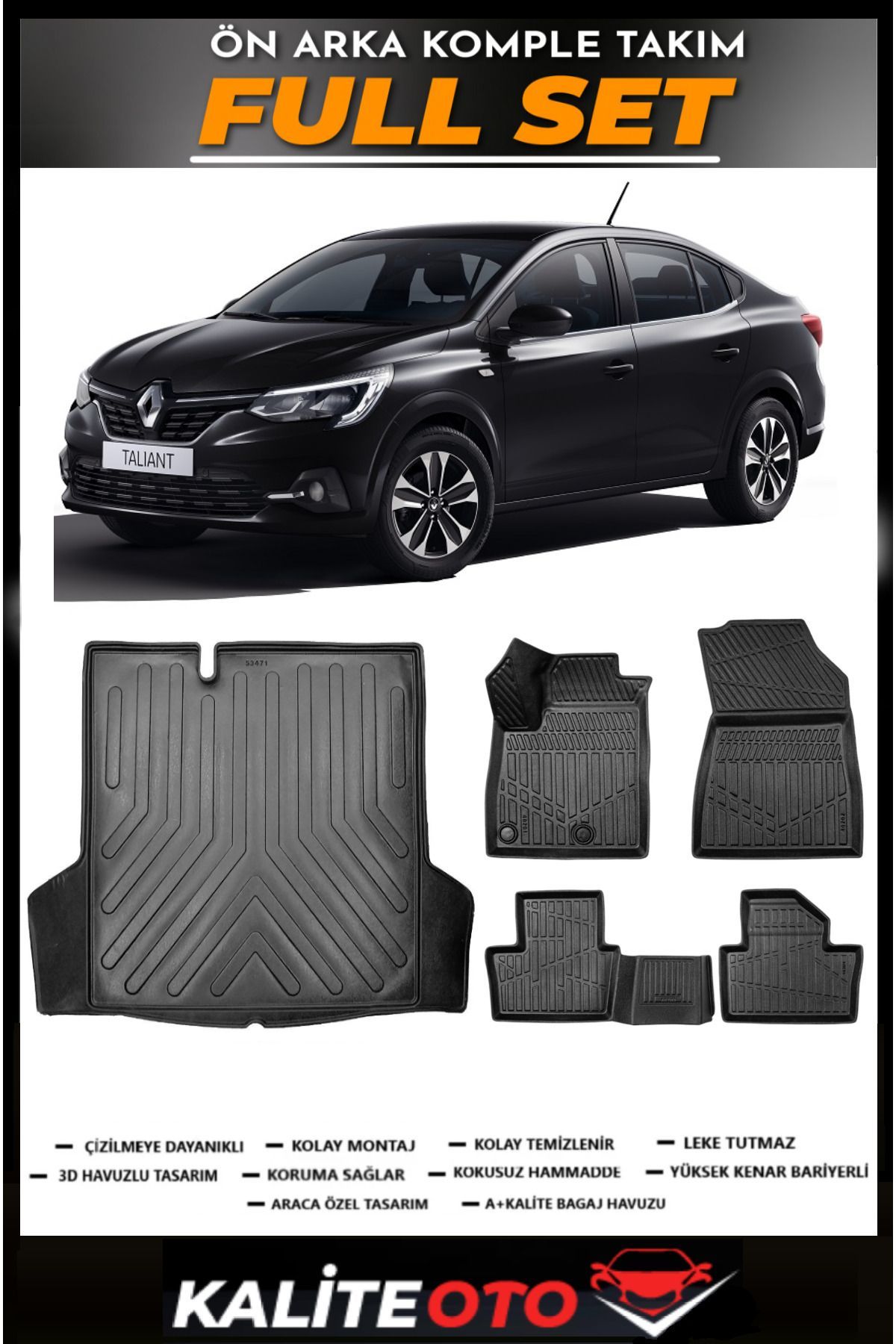 Renault Taliant Bagaj Havuzu+4.5D Havuzlu Paspas Seti 2022 Model