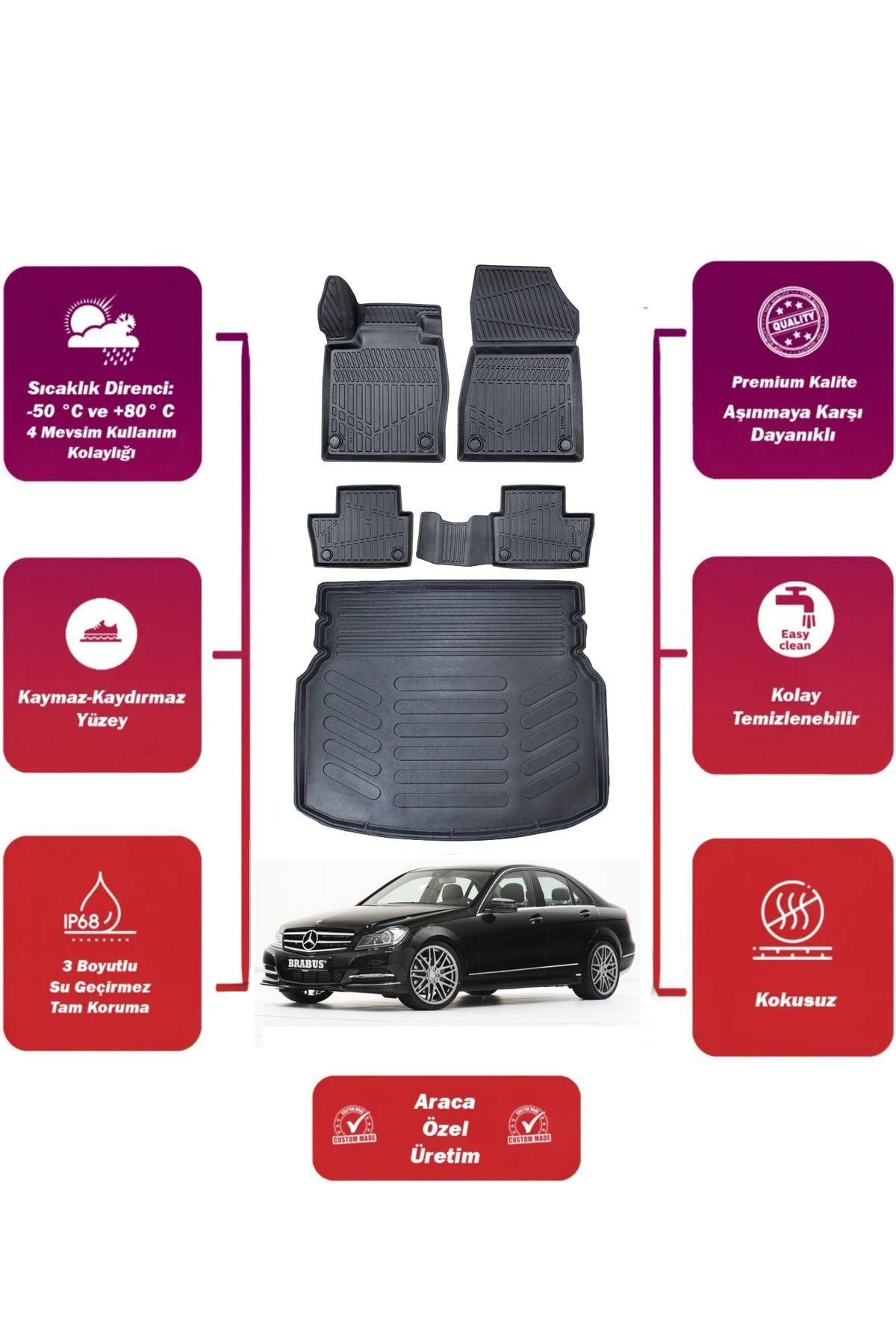 mercedes c serisi w204 2012 model rampalı bagaj havuzu+4d araca özel havuzlu paspas takımıı Maxii