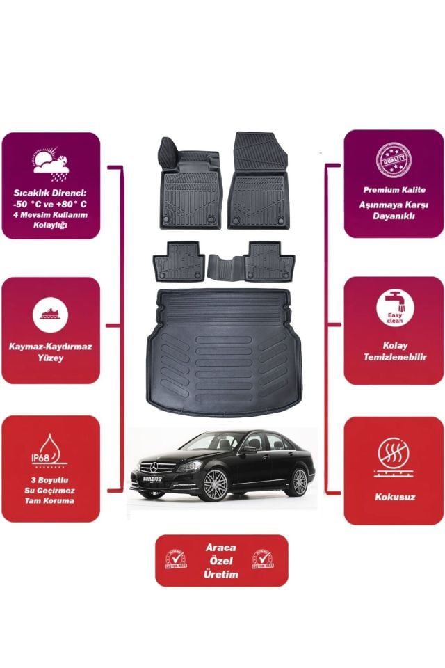 mercedes c serisi w204 2012 model rampalı bagaj havuzu+4d araca özel havuzlu paspas takımıı Maxii