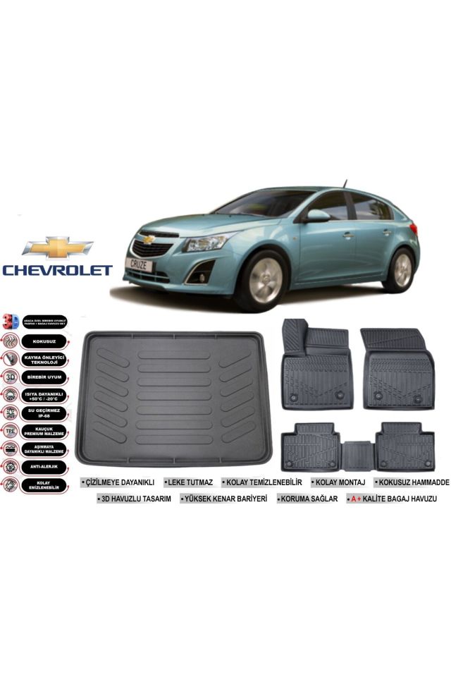 Chevrolet Cruze Hatchback 2010 Model Bagaj Havuzu Araca Özel Siyah Havuzlu Paspas Takımı Sett