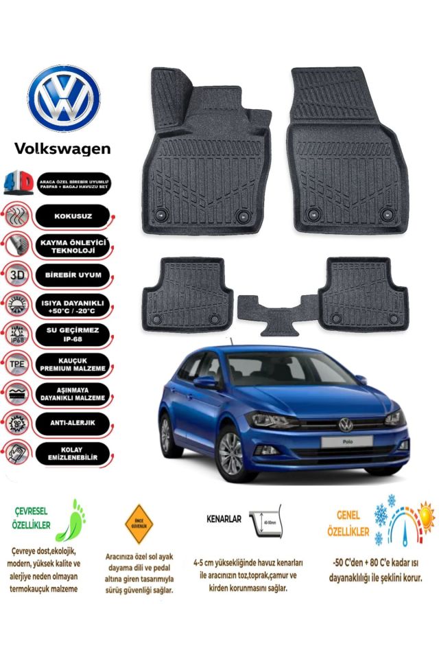 Volkswagen Polo 2022 Model 4D Araca Özel Havuzlu Paspas Takımı