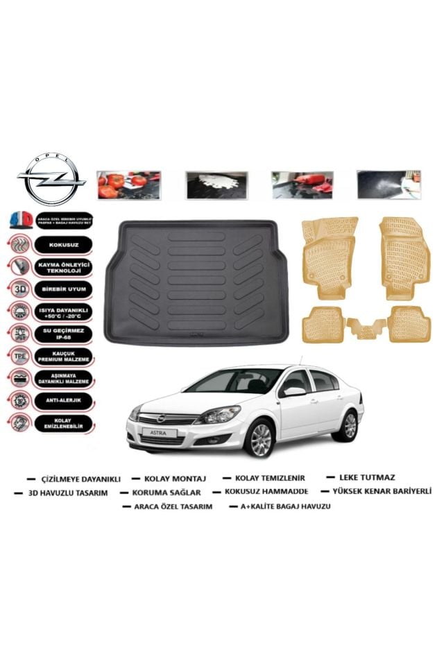 Opel Astra H Sedan 2011 Model Bagaj Havuzu(paspası)+Araca Özel Bej Paspas Takımı Flex