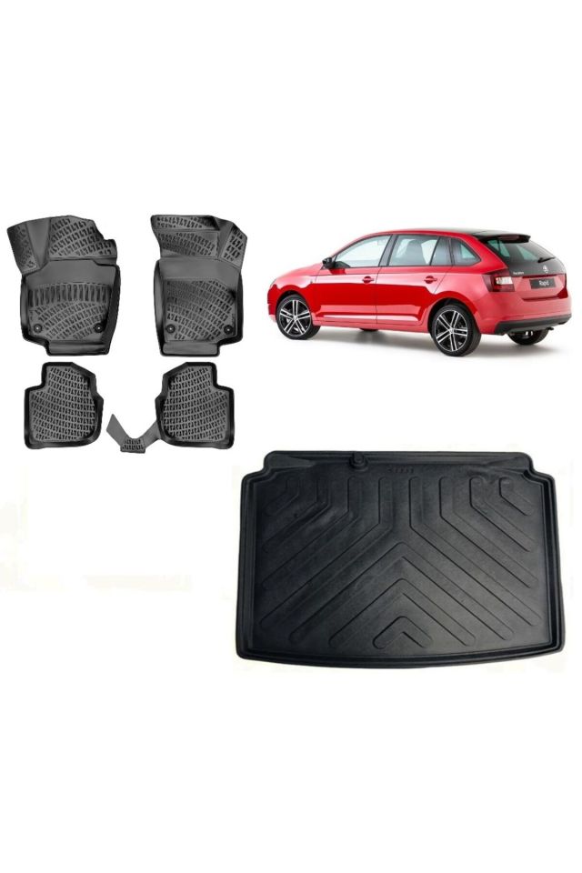 Skoda Rapıd Hatchback 2015 Model 3D Bagaj Havuzu+3D Havuzlu Araca Özel Paspas Takımı