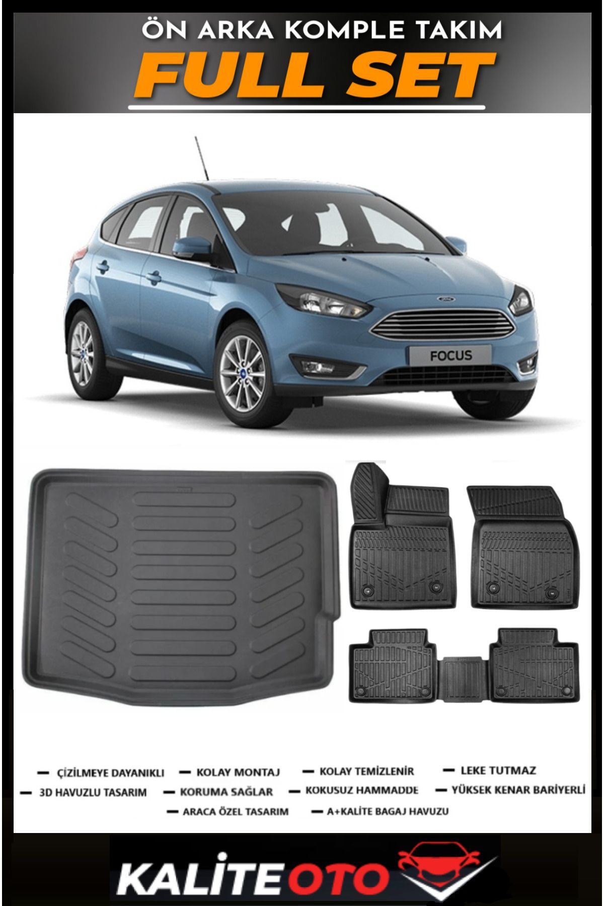 Ford Focus 3,5 Hatchback Bagaj Havuzu+4.5D Havuzlu Paspas Seti 2015 Model