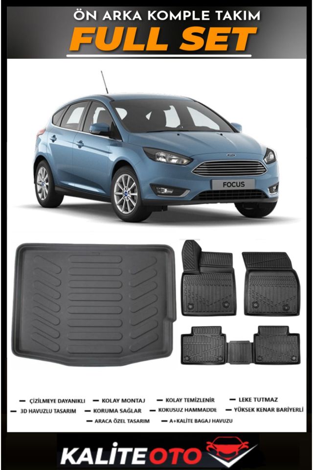 Ford Focus 3,5 Hatchback Bagaj Havuzu+4.5D Havuzlu Paspas Seti 2015 Model