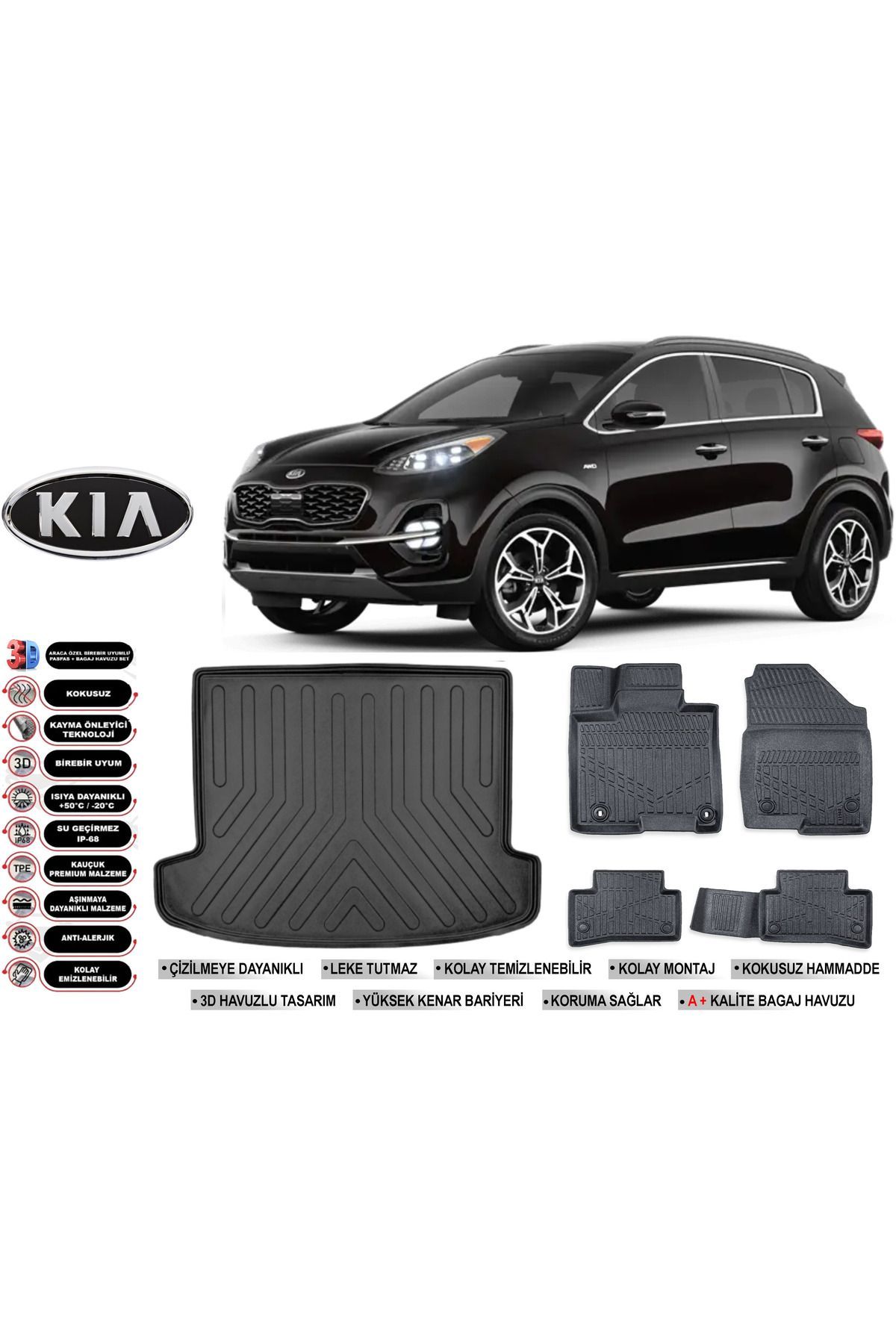 Kia Sportage 2021 Model Bagaj Havuzu Araca Özel Siyah Havuzlu Paspas Takımı Sett