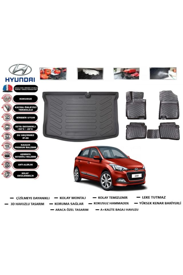 Hyundai i20 2015 Model Bagaj Havuzu Araca Özel Paspas Takımı Prrox