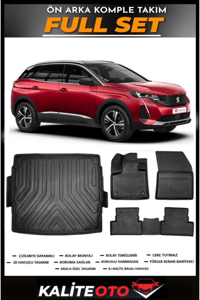 Peugeot 3008 Üst Bagaj Havuzu+4.5D Havuzlu Paspas Seti 2017 Model