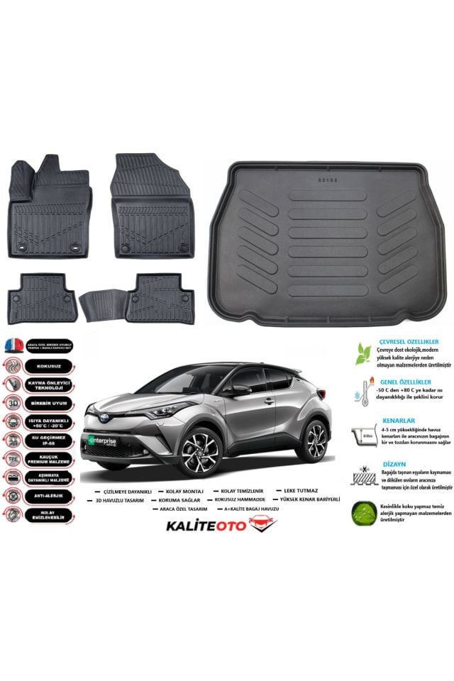 Toyota C-HR 2017 Model Esnek Bagaj Havuzu Araca Özel Siyah Paspas Takımı