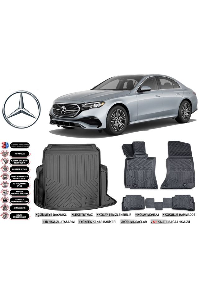 Mercedes E Serisi W214 2023 Model Bagaj Havuzu Araca Özel Siyah Havuzlu Paspas Takımı Sett