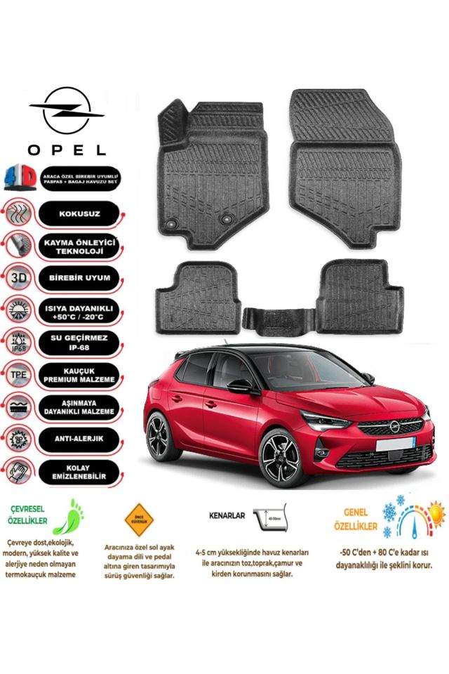 Opel Corsa F 2024 Model 4D Araca Özel Havuzlu Paspas Takımı