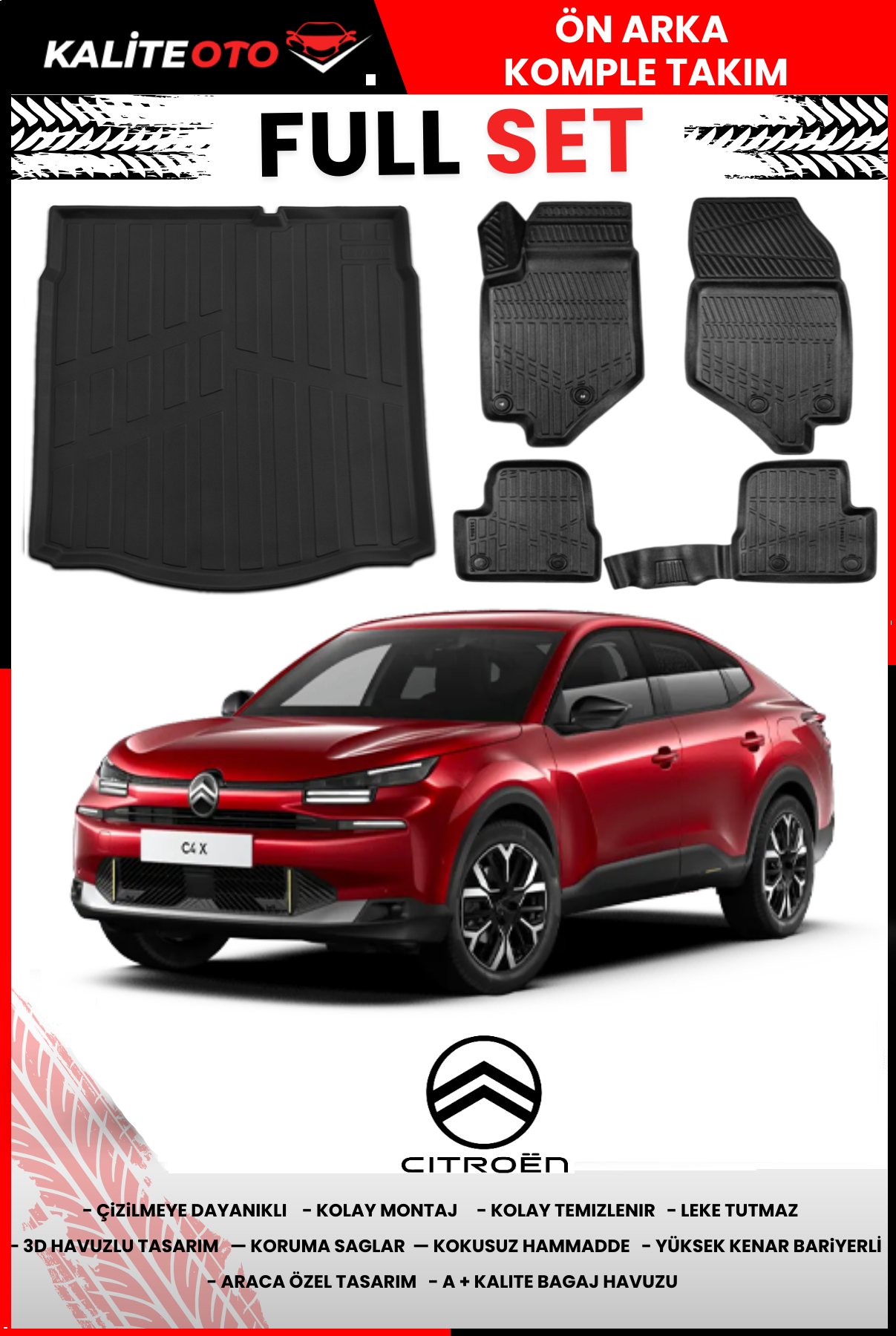 Citroen C4X 2023 Ve Sonrası 3D Bagaj Havuzu+4D Havuzlu Paspas Seti