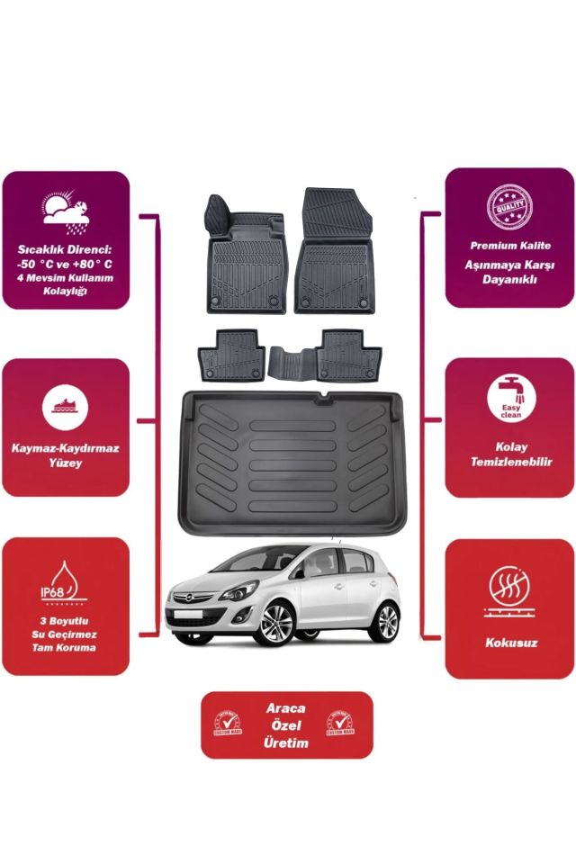 opel corsa d 2013 model bagaj havuzu+4d araca özel havuzlu paspas takımıı Maxii