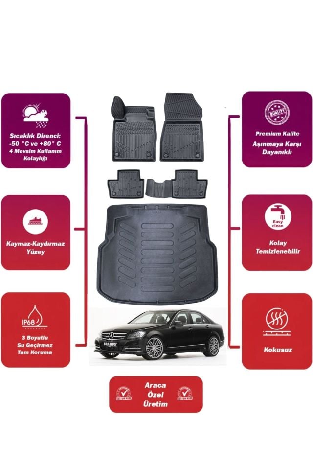 mercedes c serisi w204 2009 model plastik bagaj havuzu+4d araca özel havuzlu paspas takımıı Maxii