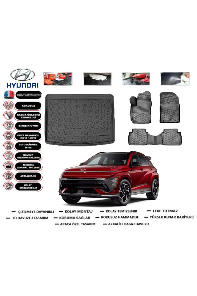 Hyundai Kona 2025 Model Alt Bagaj Havuzu Araca Özel Paspas Takımı Prrox