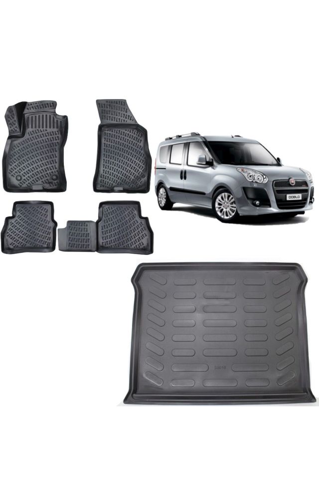 Fiat Doblo 2013 Model 3D Bagaj Havuzu+3D Havuzlu Araca Özel Paspas Takımı