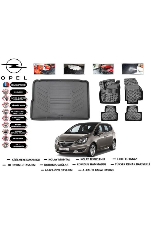 Opel Meriva 2013 Model Bagaj Havuzu Araca Özel Paspas Takımı Prrox