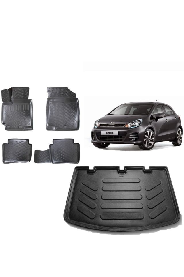 Kia Rio 2013 Model Hatchback 3D Bagaj Havuzu+3D Havuzlu Araca Özel Paspas Takımı