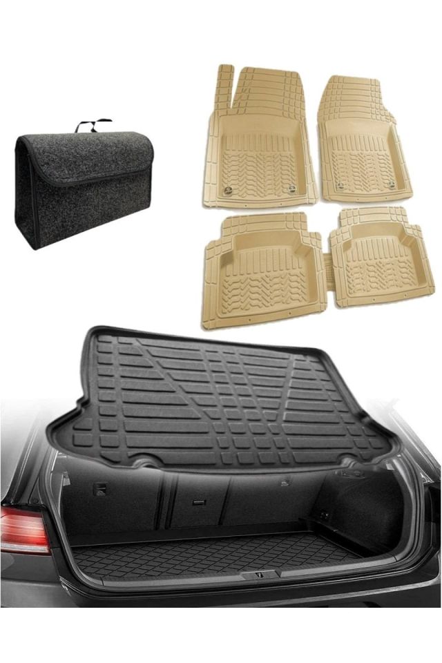 Honda City 2002-2008 Uyumlu Kokusuz 3d Bagaj Havuzu+3d Prof Bej Havuzlu Paspas