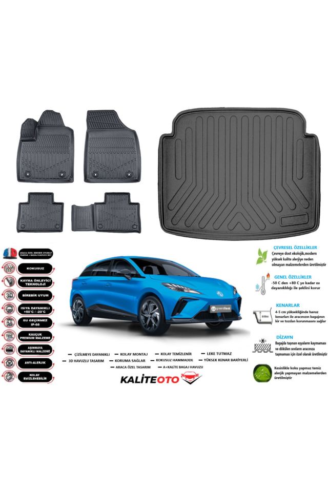 MG4 2024 Model Luxury Paket Esnek Bagaj Havuzu Araca Özel Siyah Paspas Takımı