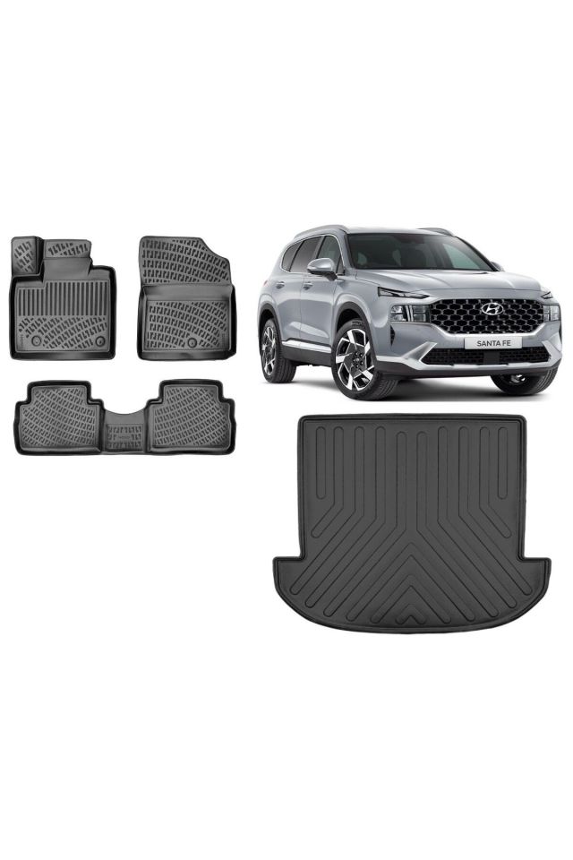 Hyundai Santa Fe 2022 Model Hibrit 5 Koltuk 3D Bagaj Havuzu+3D Havuzlu Araca Özel Paspas Takımı