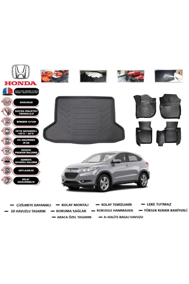 Honda HR-V Stepneli 2015 Model Bagaj Havuzu Araca Özel Paspas Takımı Prrox