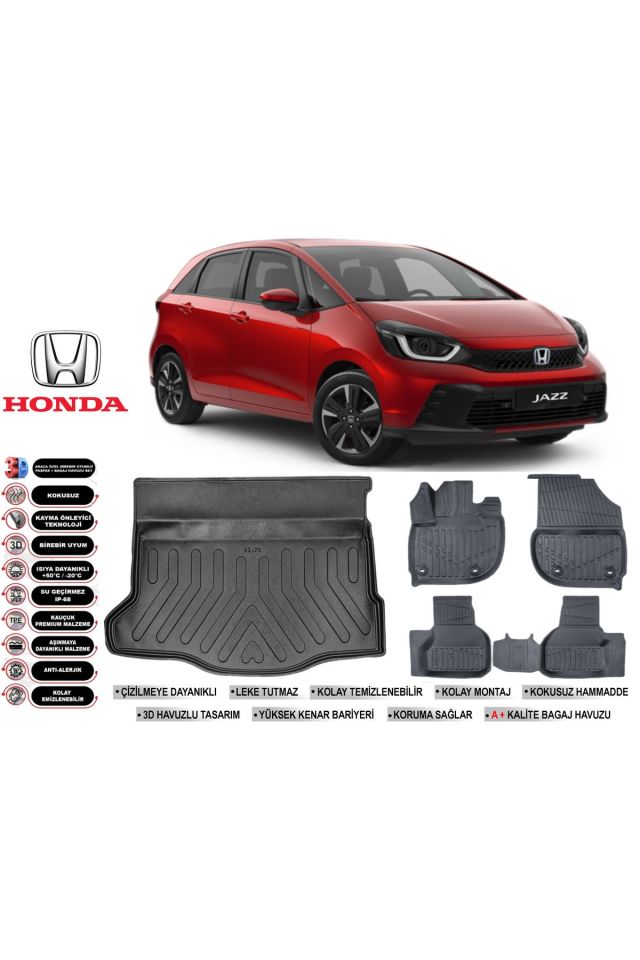 Honda Jazz 2023 Model Bagaj Havuzu Araca Özel Siyah Havuzlu Paspas Takımı Sett