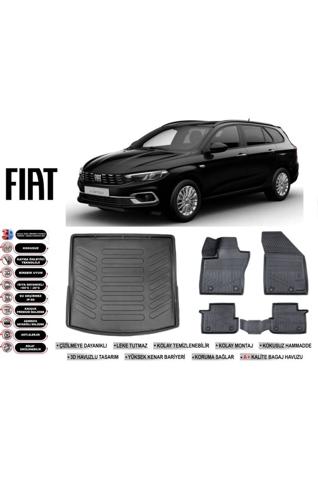 Fiat Egea Station Vagon 2021 Model Üst Bagaj Havuzu Araca Özel Siyah Havuzlu Paspas Takımı Sett