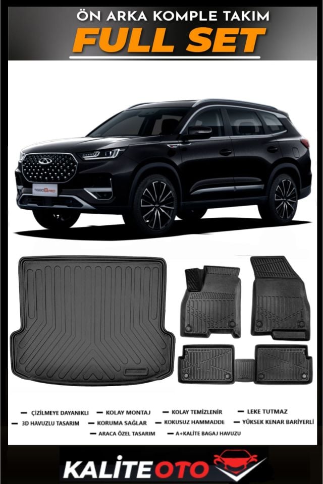 Chery Tiggo 8 Pro Bagaj Havuzu+4.5D Havuzlu Paspas Seti 2022 Model