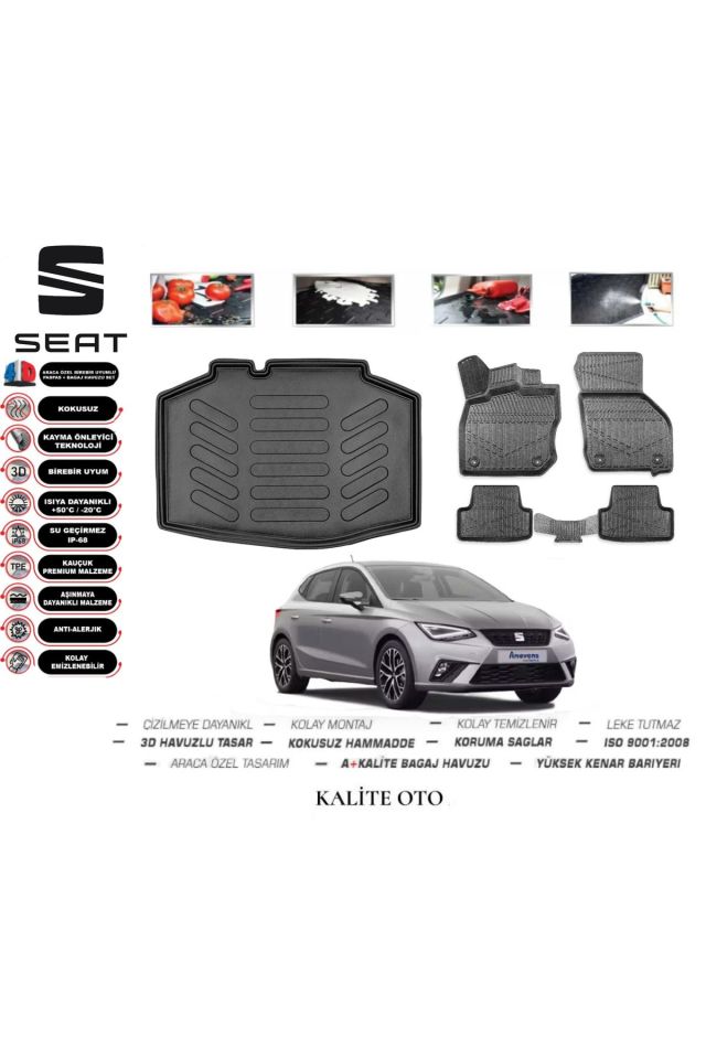 Seat İbiza HB 2017-2022 3D Bagaj Havuzu+4D Havuzlu Paspas Seti