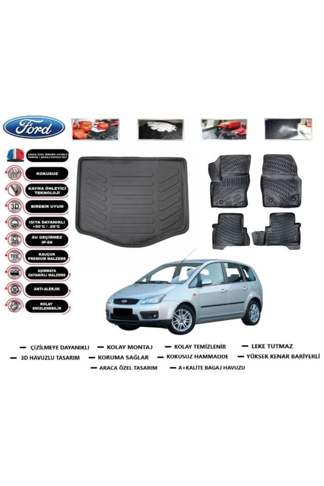 Ford C-Max 2004 Model Bagaj Havuzu Araca Özel Paspas Takımı Prrox
