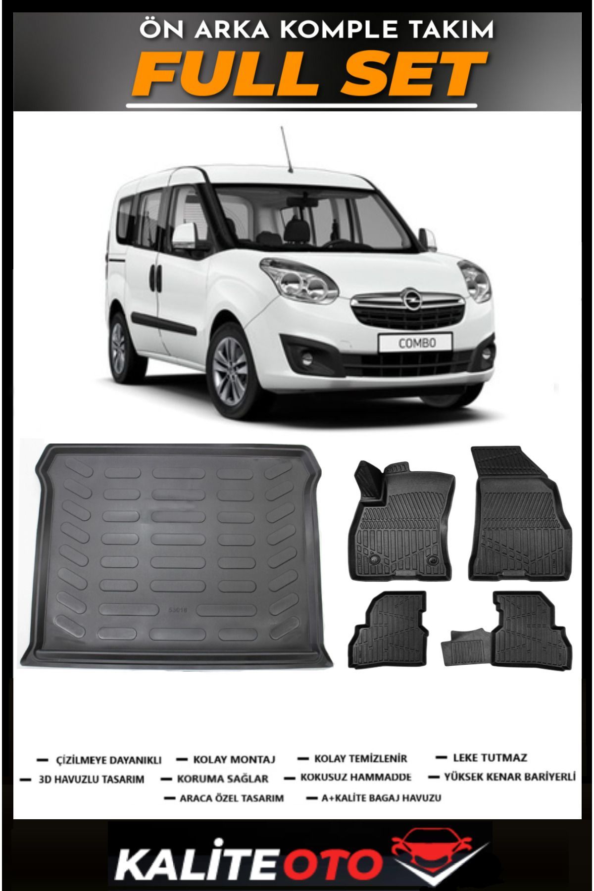 Opel Combo Bagaj Havuzu+4.5D Havuzlu Paspas Seti 2018 Model