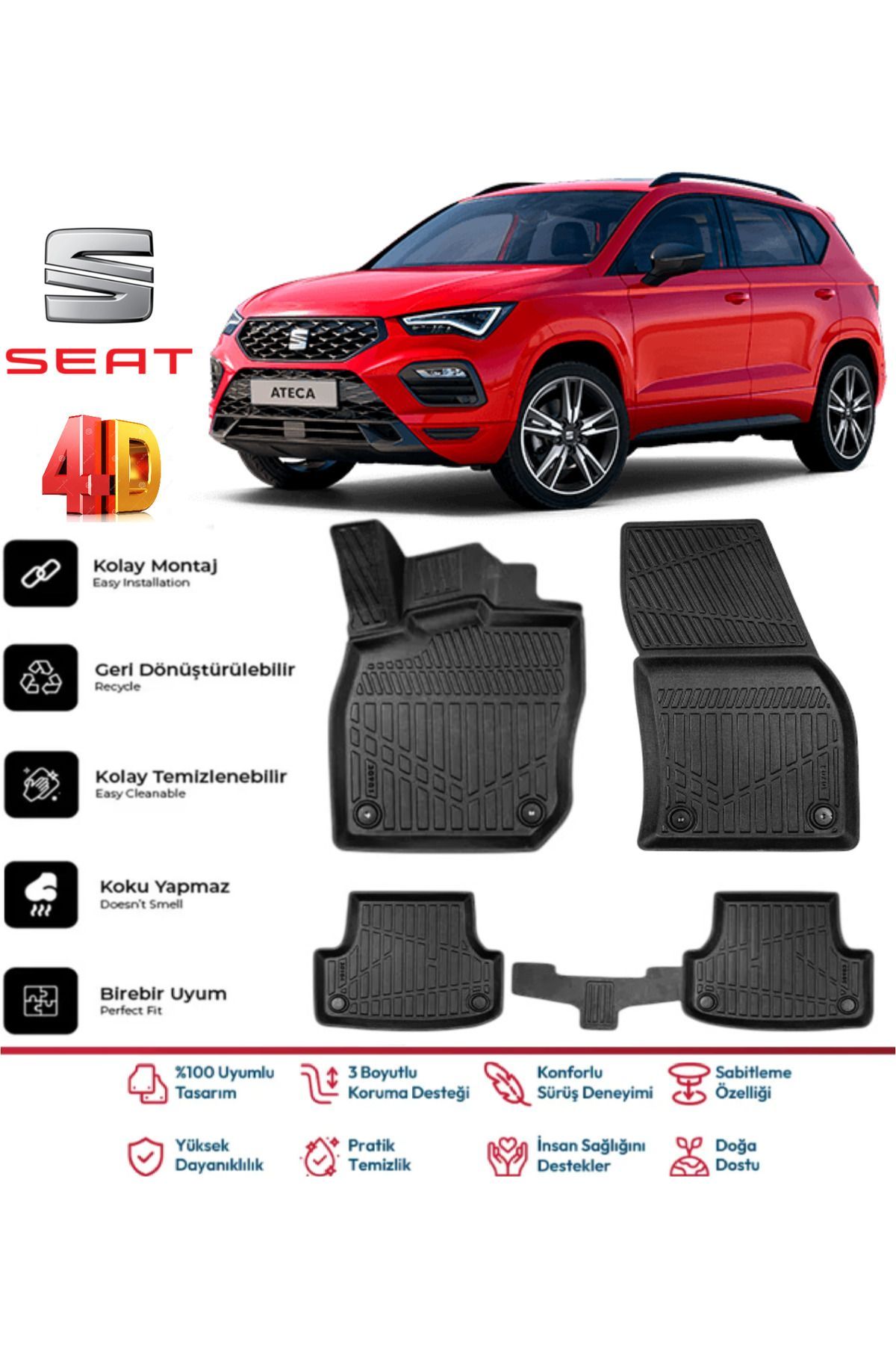 Seat Ateca 2021 Model 4D Havuzlu Paspas