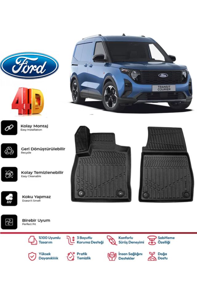 Ford Courier Panelvan 2024 Ve Sonrası 4.5D Plus Havuzlu Siyah Paspas Takımı Yumuşak