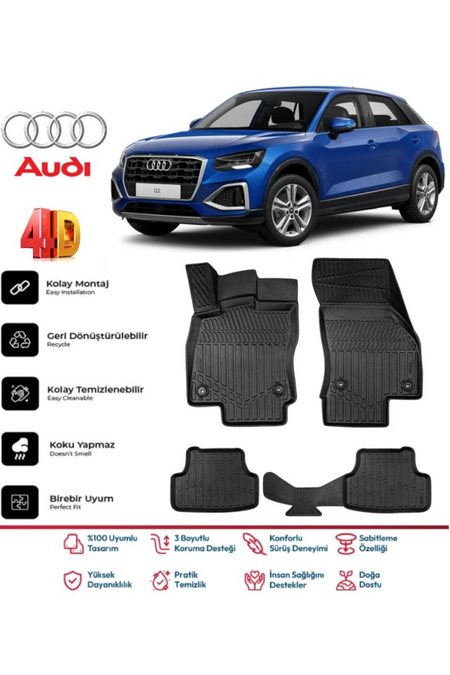 Audi Q2 2017 Sonrası 4.5D Plus Havuzlu Siyah Paspas Takımı Yumuşak