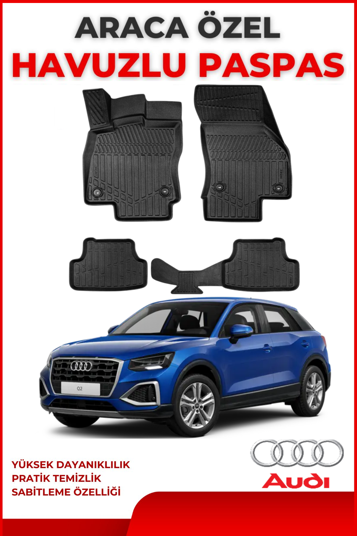 Audi Q2 2017 Sonrası 4.5D Plus Havuzlu Siyah Paspas Takımı Yumuşak