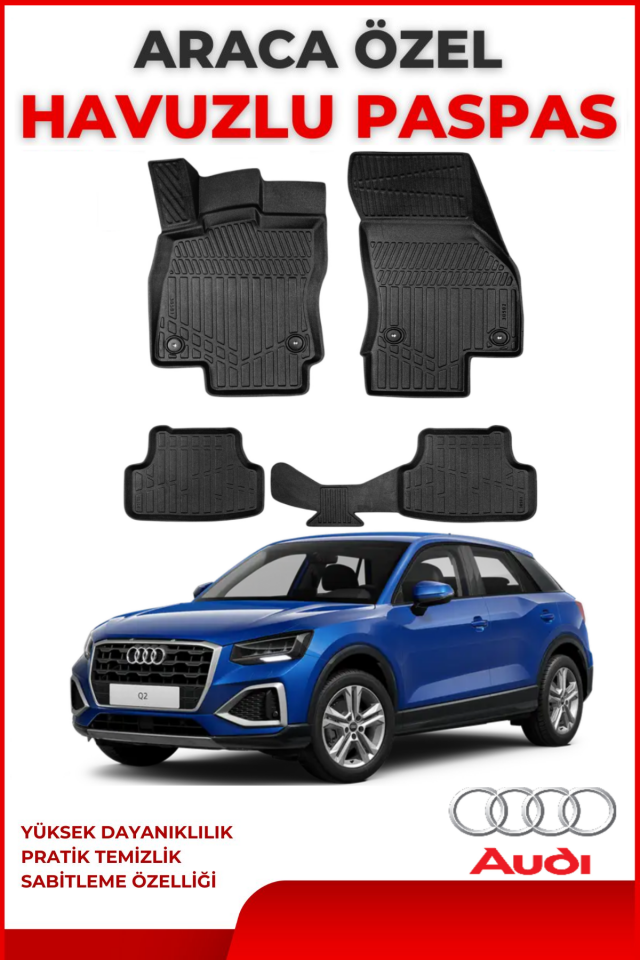 Audi Q2 2017 Sonrası 4.5D Plus Havuzlu Siyah Paspas Takımı Yumuşak