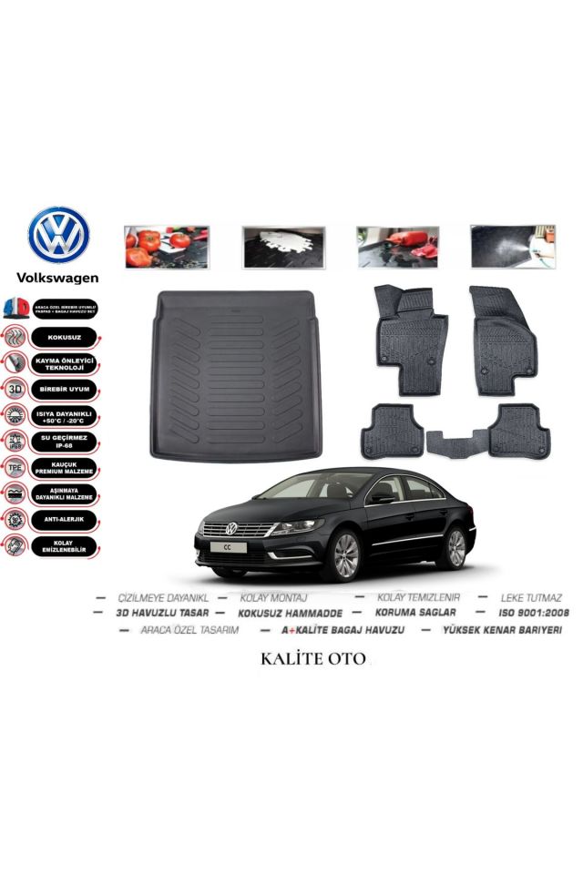 Volkswagen Passat CC 2008-2012 3D Bagaj Havuzu+4D Havuzlu Paspas Seti