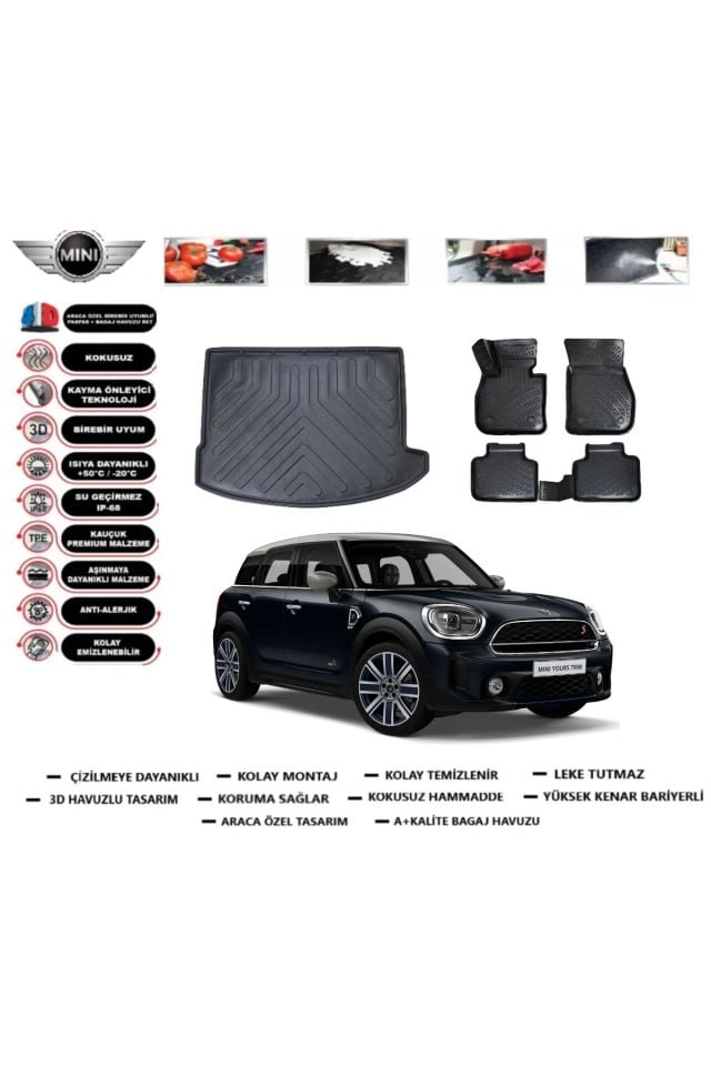 Mini Countryman 2023 Model Bagaj Havuzu Araca Özel Paspas Takımı Prrox