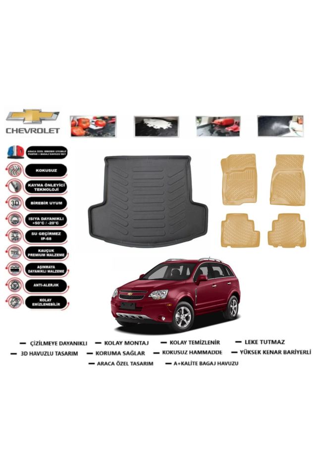 Chevrolet Captiva 2014 Model Bagaj Havuzu+Araca Özel Bej Paspas Takımı Flex