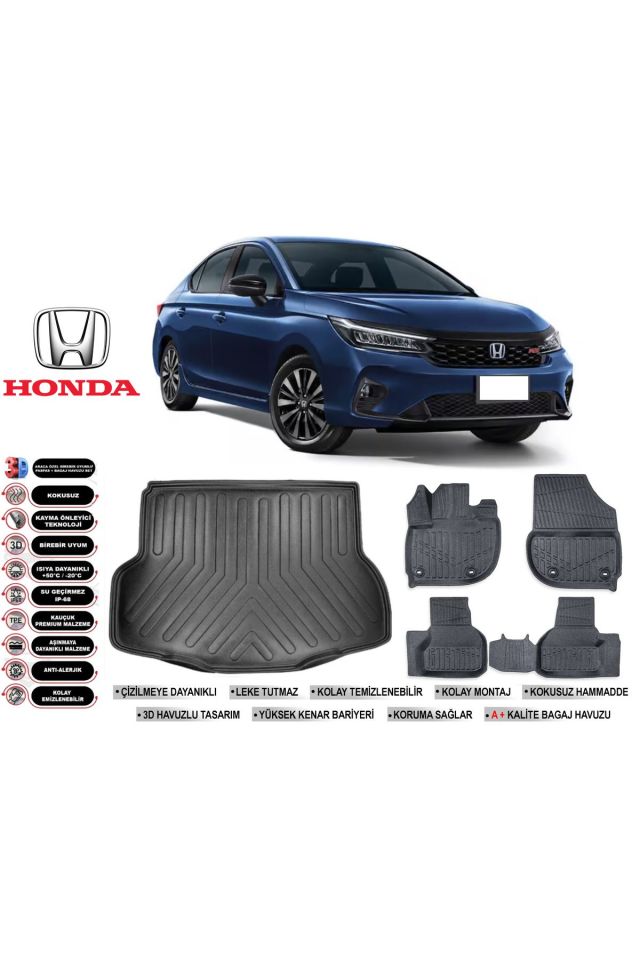 Honda City 2025 Model Bagaj Havuzu Araca Özel Siyah Havuzlu Paspas Takımı Sett