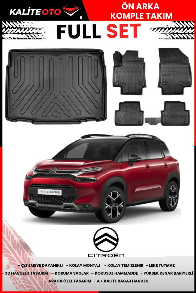 Citroen C3 Aircross 2016 Ve Sonrası 3D Bagaj Havuzu+4D Havuzlu Paspas Seti