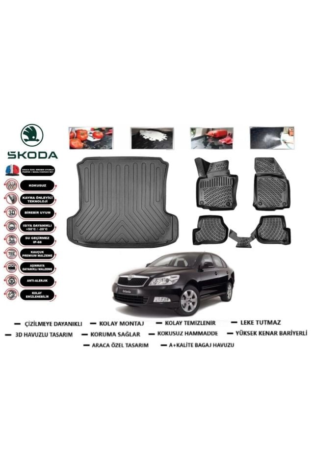 Skoda Octavia 2011 Model Bagaj Havuzu Araca Özel Paspas Takımı Prrox
