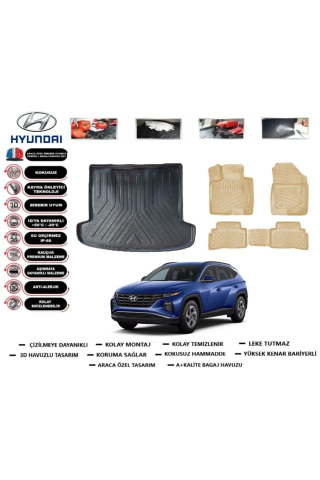Hyundai Tucson Prime 2025 Model Bagaj Havuzu(paspası)+Araca Özel Bej Paspas Takımı Flex