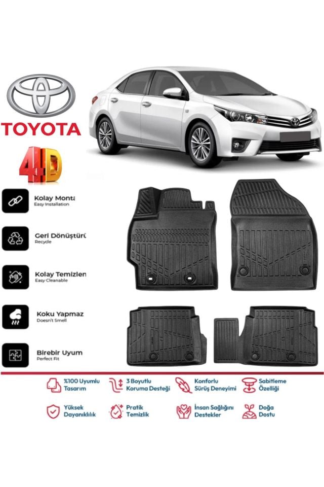 Toyota Corolla 2013-2018 Ve Sonrası 4.5D Plus Havuzlu Siyah Paspas Takımı Yumuşak