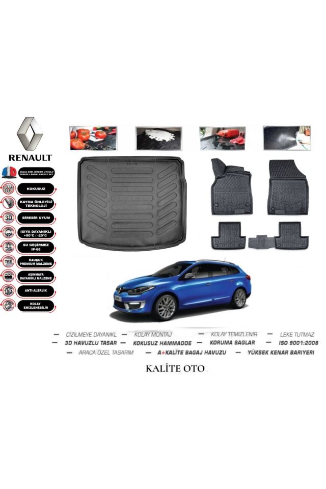 Renault Megane 3 Sporttourer 2009-2016 3D Bagaj Havuzu+4D Havuzlu Paspas Seti