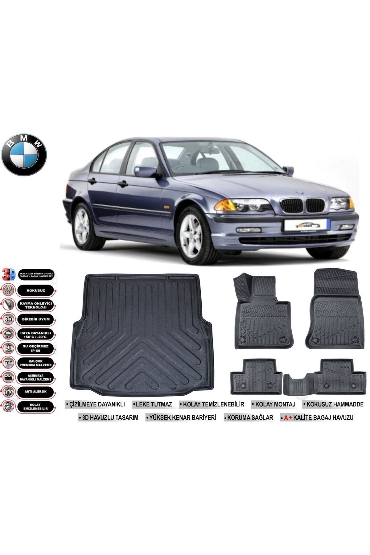 risi E46 2002 Model Bagaj Havuzu Araca Özel Siyah Havuzlu Paspas Takımı Sett