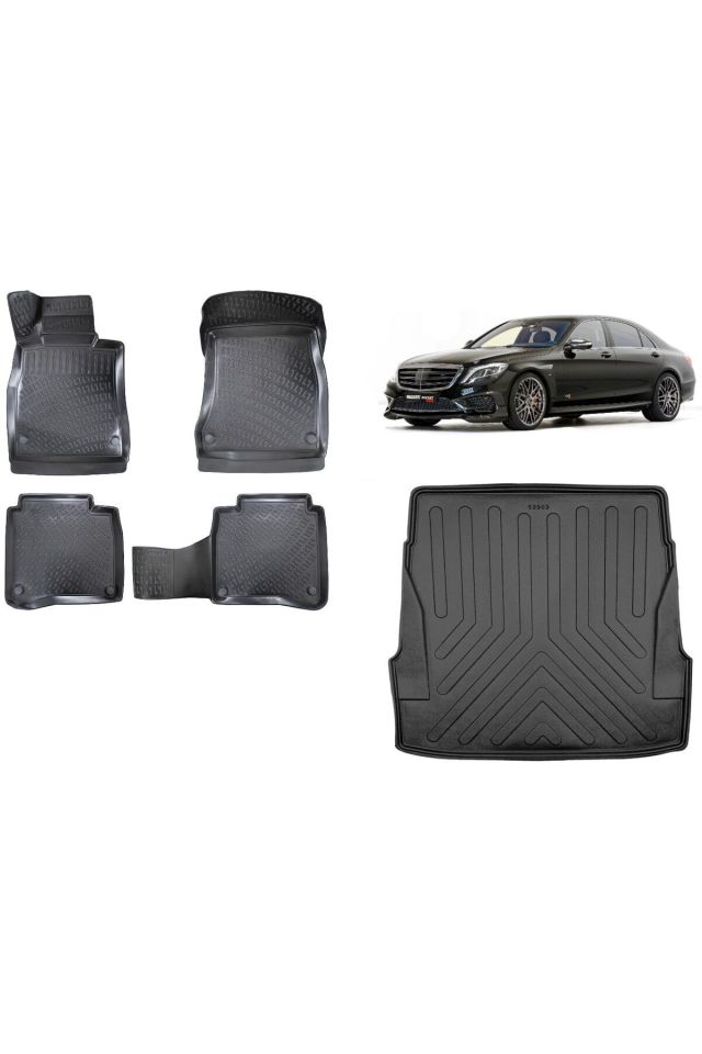 Mercedes S Serisi W222 Long 2016 Model 3D Bagaj Havuzu+3D Havuzlu Araca Özel Paspas Takımı