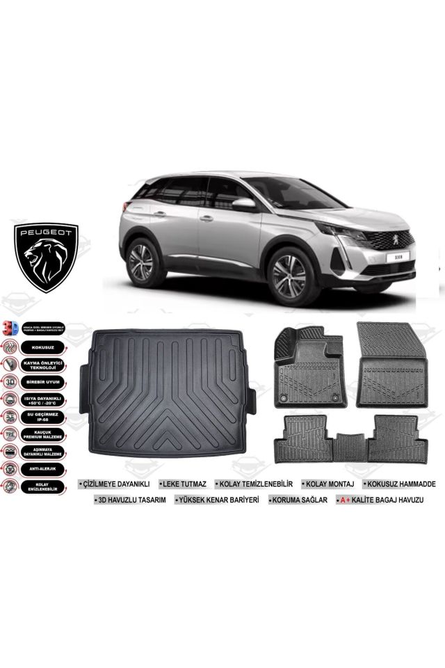 Peugeot 3008 2023 Model Üst Bagaj Havuzu Araca Özel Siyah Havuzlu Paspas Takımı Sett